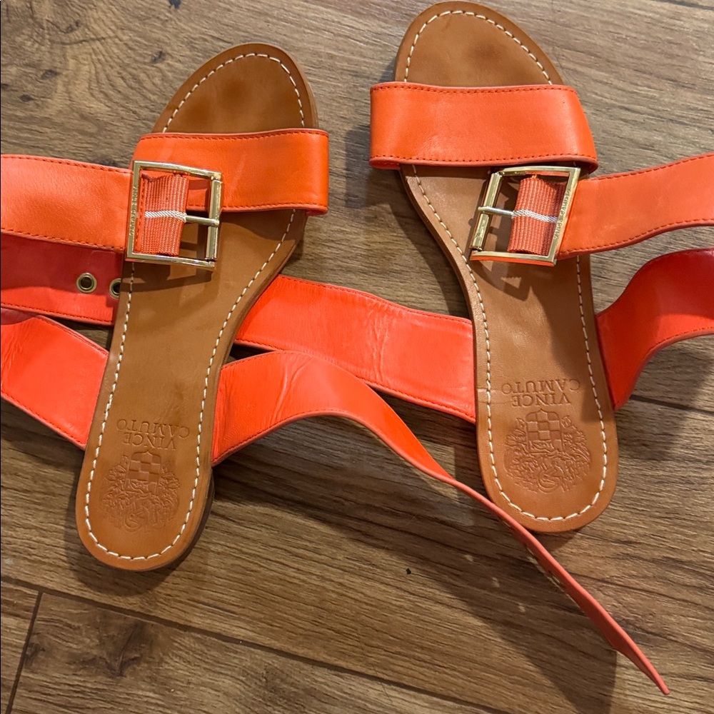 Vince Camuto Orange Leather Crisscross Ankle Strap Sandals - Picture 4 of 4